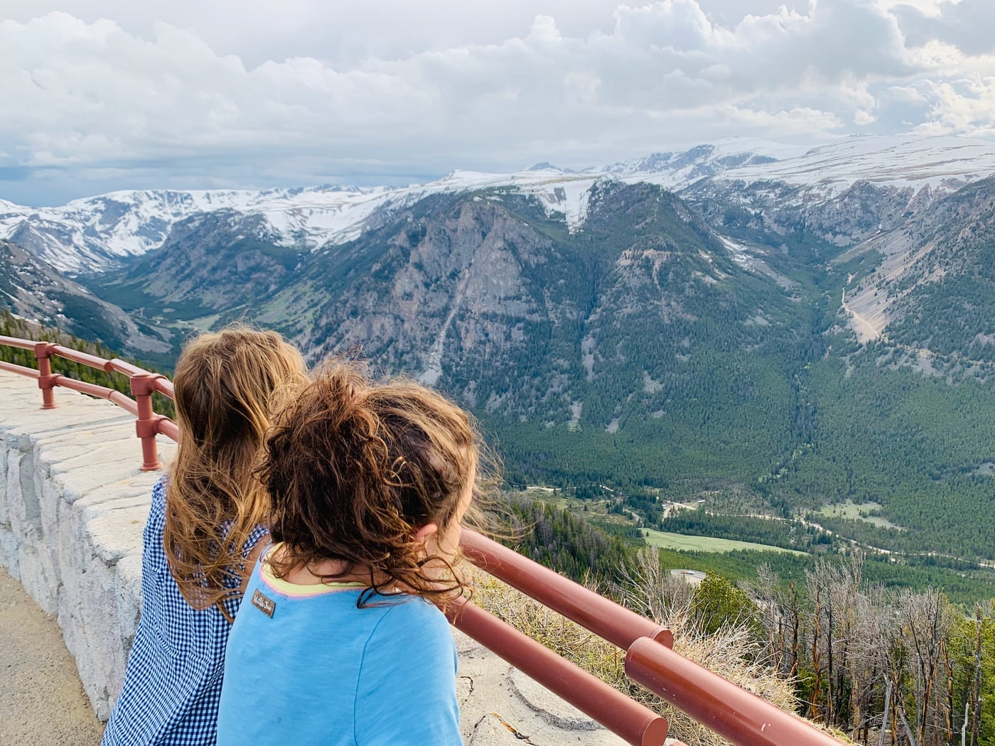 The girls looking out from the summit of Beartooth Pass